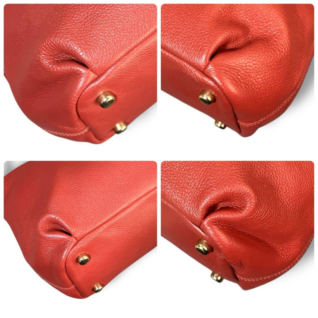 コーチ 良品 2way 斜め掛け可 馬車金具 シボレザー ハンドバッグ レッド系