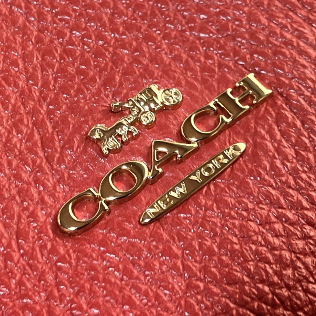 コーチ 良品 2way 斜め掛け可 馬車金具 シボレザー ハンドバッグ レッド系