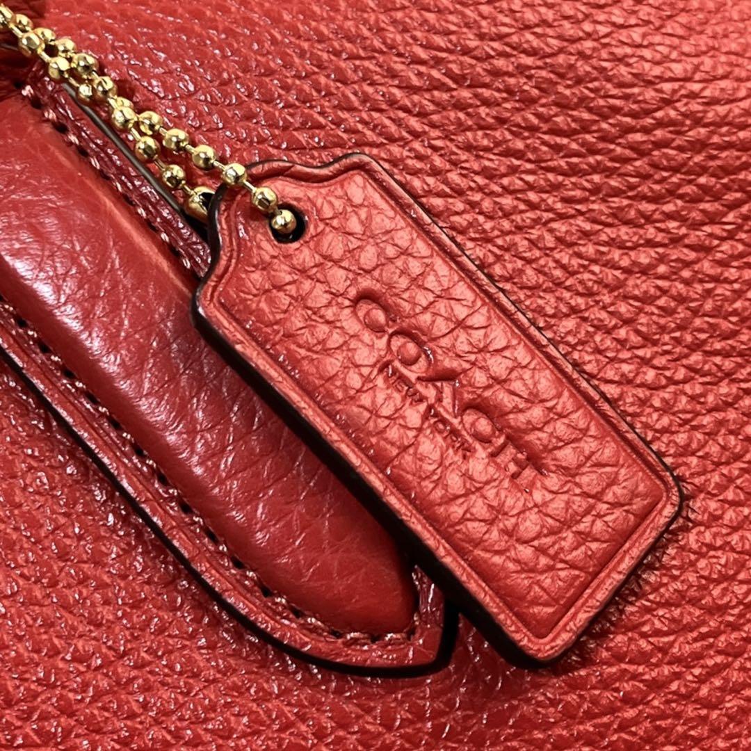 コーチ 良品 2way 斜め掛け可 馬車金具 シボレザー ハンドバッグ レッド系