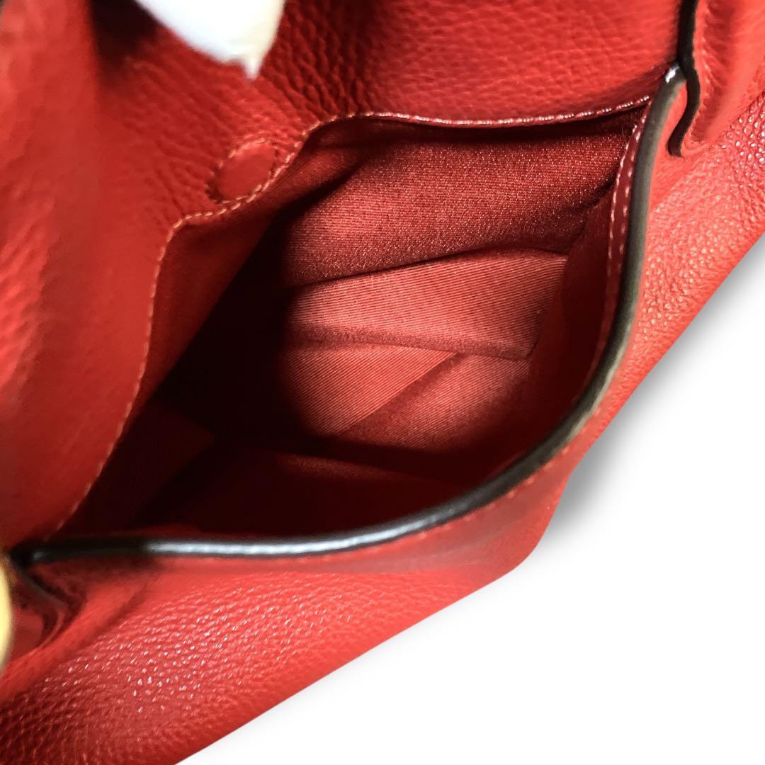 コーチ 良品 2way 斜め掛け可 馬車金具 シボレザー ハンドバッグ レッド系