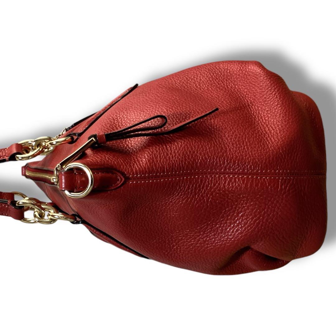 コーチ 良品 2way 斜め掛け可 馬車金具 シボレザー ハンドバッグ レッド系