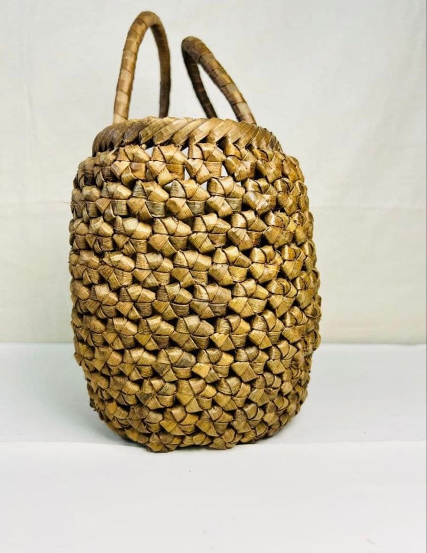 希少 国産 山葡萄くるみ・カゴバッグ/六角細工編み/丸型 くるみ蔓
