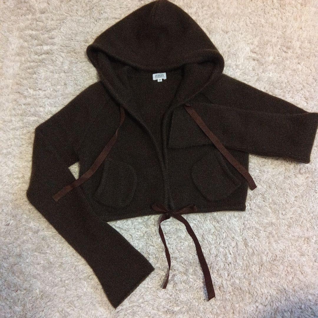 フォクシー　フード付きカーディガン M ダークブラウン
