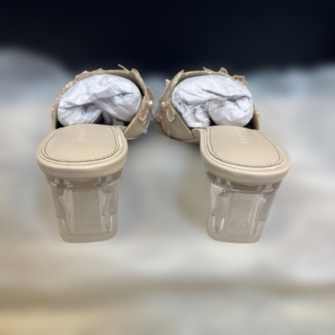 【新品未使用】RANDA フラワー×ビーズ ミュールサンダル M ピンクベージュ