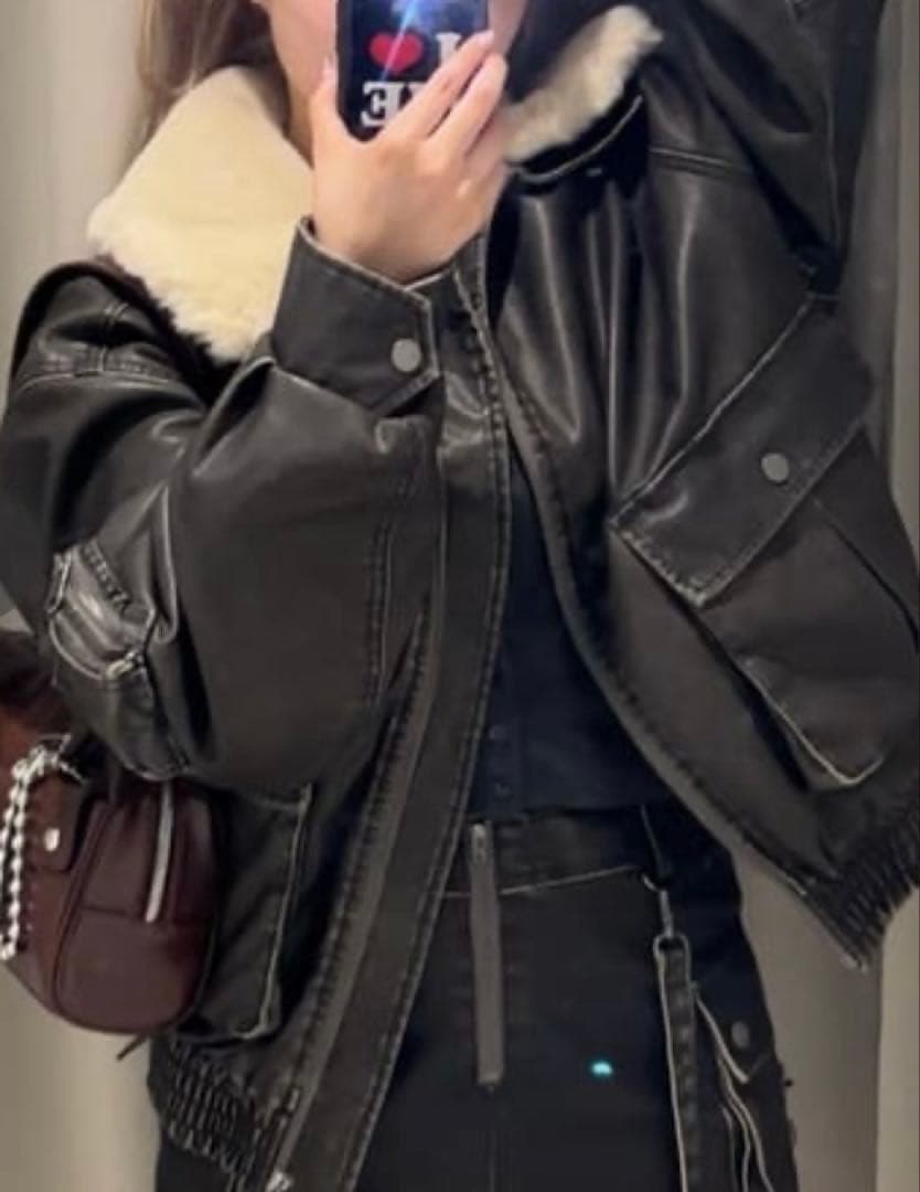 SLY ボア襟付きレザージャケット ブルゾン