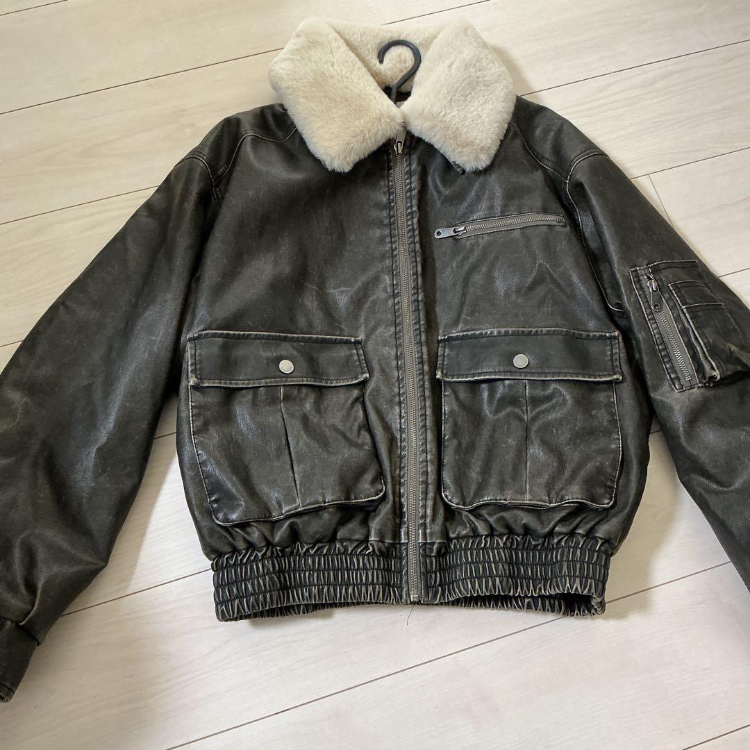 SLY ボア襟付きレザージャケット ブルゾン