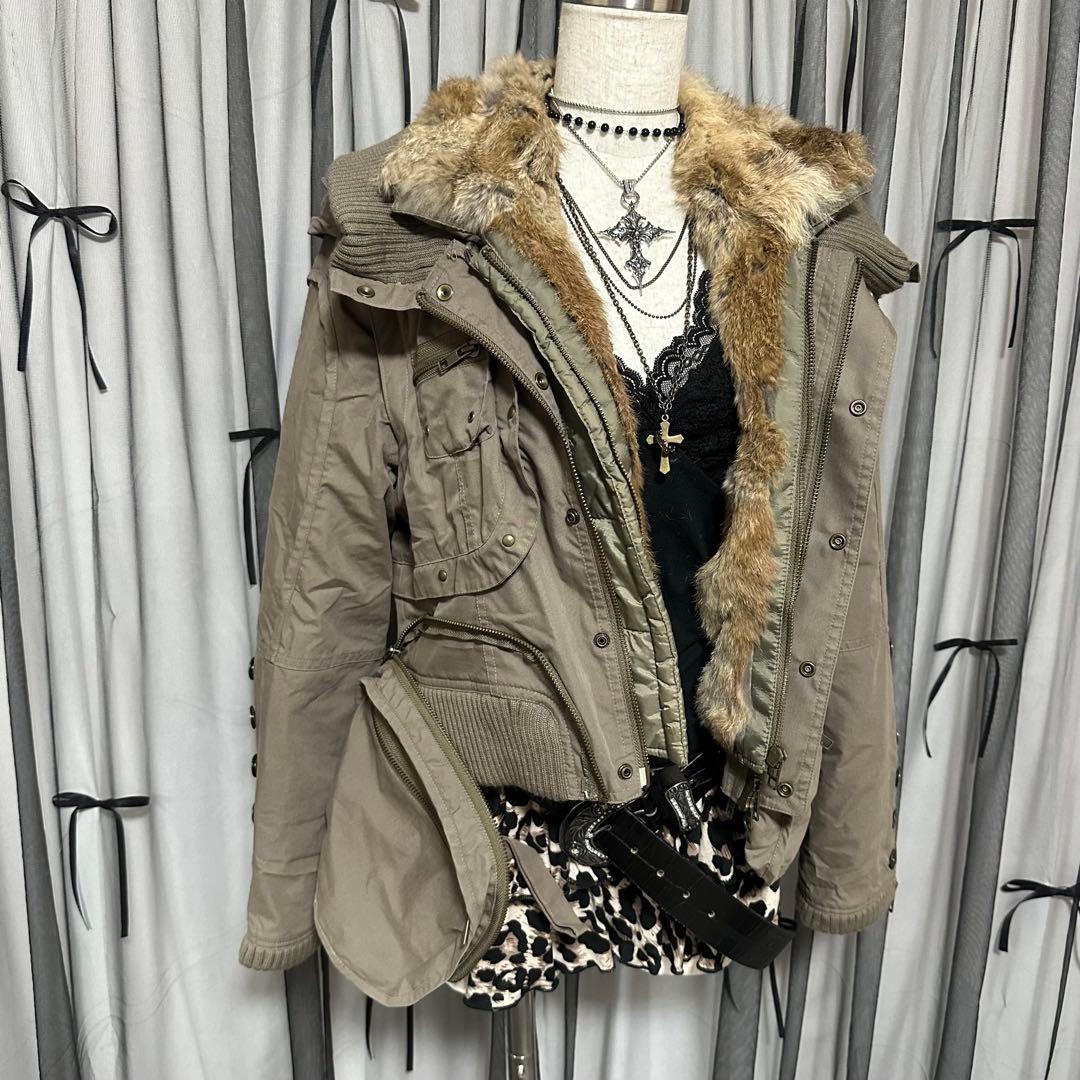 平成ギャルy2k　ファー付き　ミニタリージャケット　フェアリーグランジ　パーカー