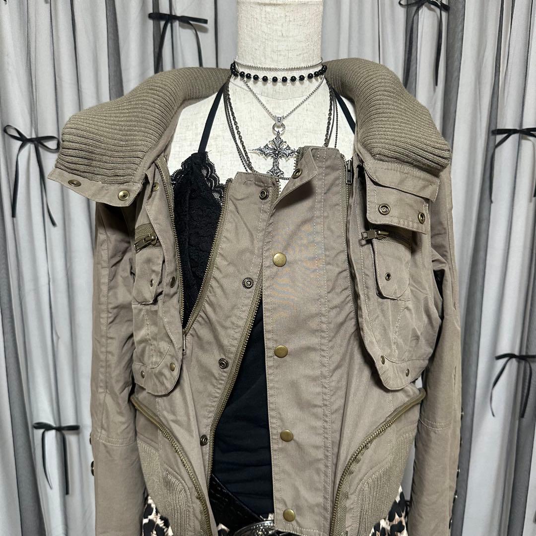 平成ギャルy2k　ファー付き　ミニタリージャケット　フェアリーグランジ　パーカー