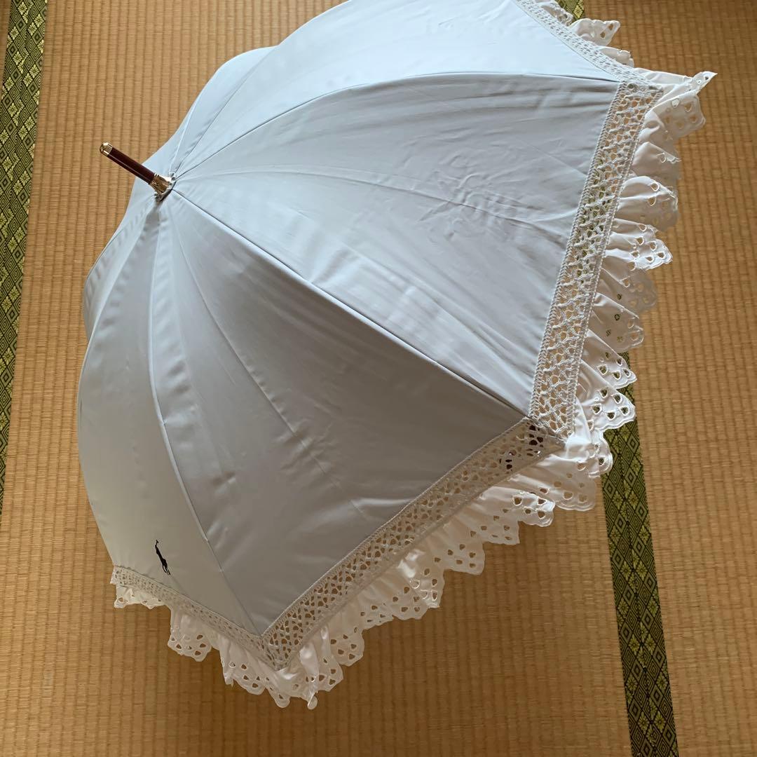 ポロ ラルフローレン 遮光 晴雨兼用傘 長傘 日傘 フリル ストライプ