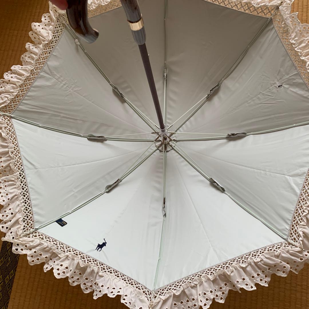ポロ ラルフローレン 遮光 晴雨兼用傘 長傘 日傘 フリル ストライプ