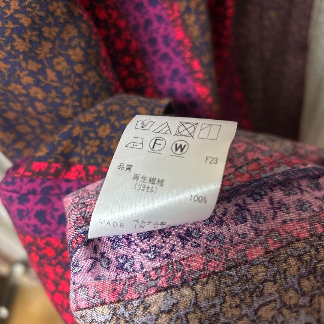 シャツワンピース 長袖 ブラウン レッド パープル