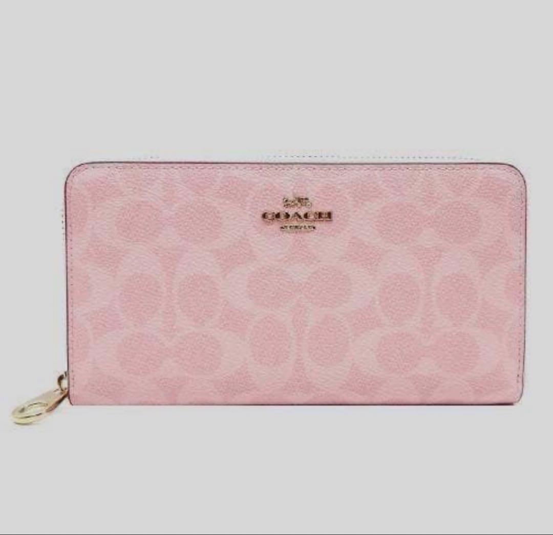 COACH コーチシグネチャー ファスナーリストウォレット長財布/パウダーピンク