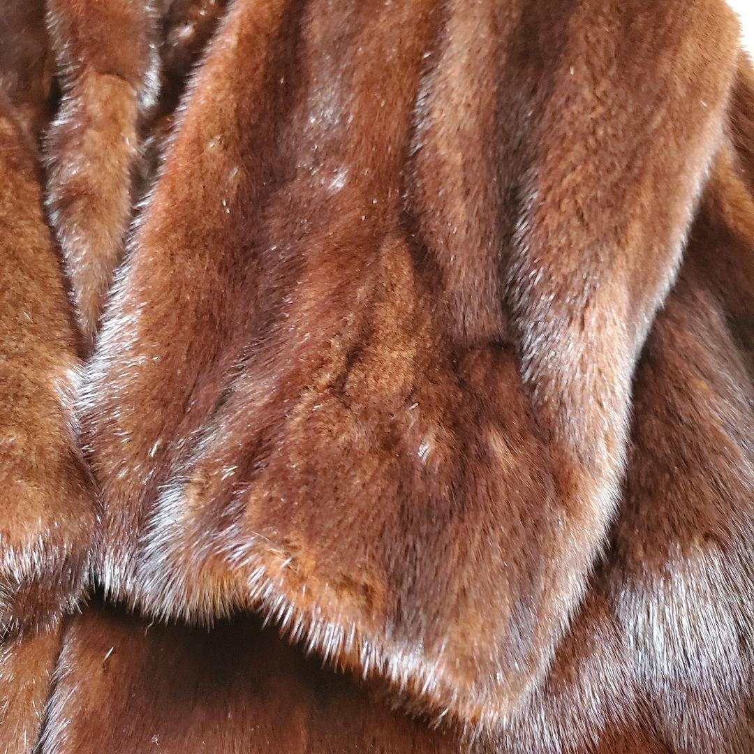 美品 MITSUKOSHI デミパフミンク毛皮 ファーコート 15号 ミドル