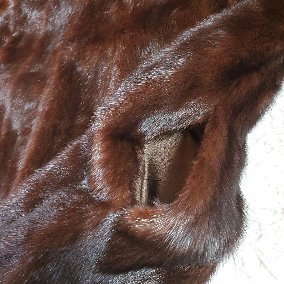 美品 MITSUKOSHI デミパフミンク毛皮 ファーコート 15号 ミドル