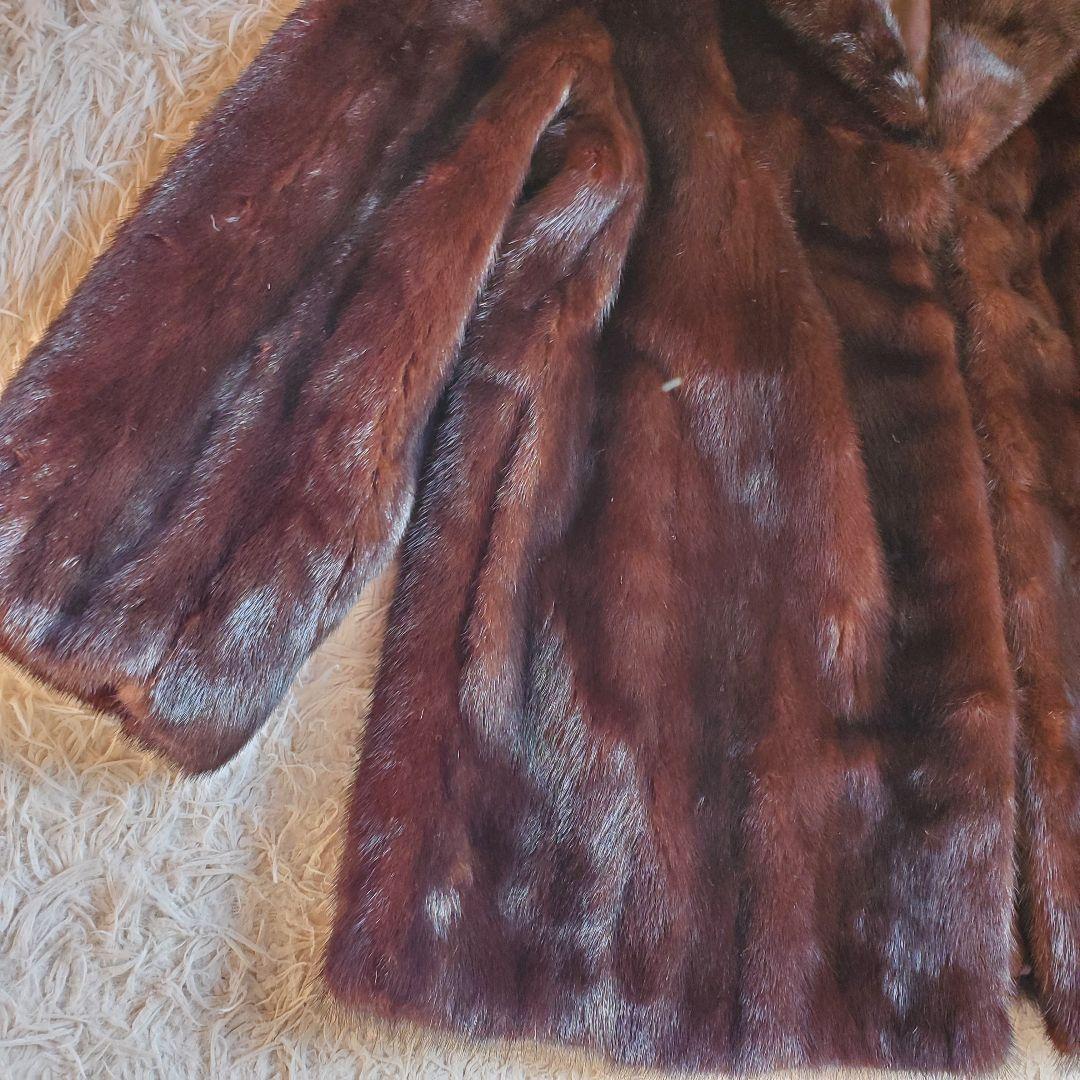 美品 MITSUKOSHI デミパフミンク毛皮 ファーコート 15号 ミドル