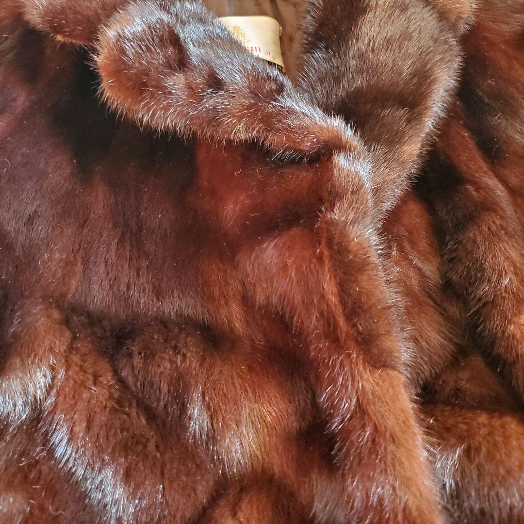 美品 MITSUKOSHI デミパフミンク毛皮 ファーコート 15号 ミドル