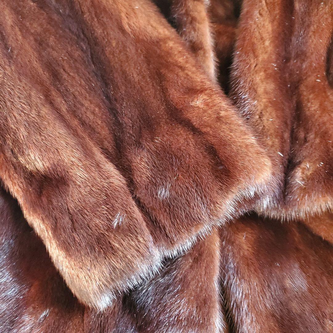 美品 MITSUKOSHI デミパフミンク毛皮 ファーコート 15号 ミドル