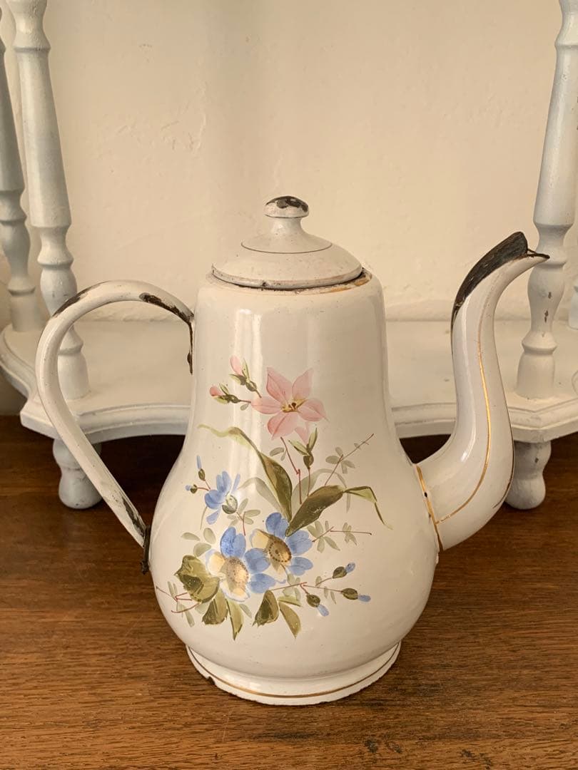 エマイユ　ホーロー　ポット　ブロカント