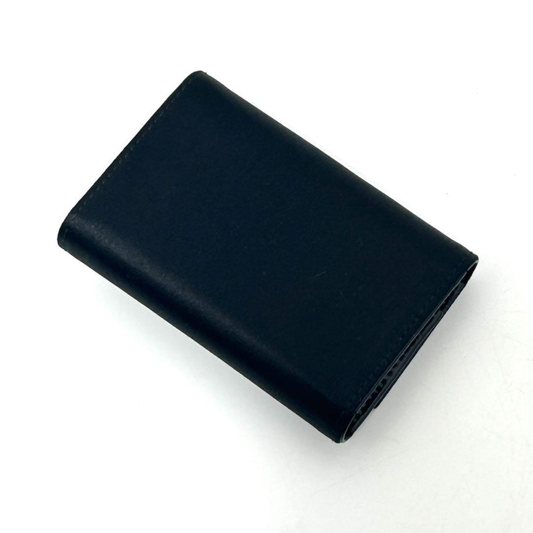 プラダ 6連キーケース サテン トライアングルロゴ レザー 黒 シルバー ロゴ