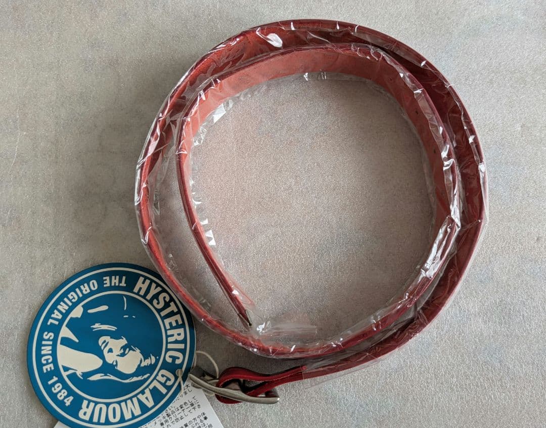 ヒステリックグラマー　赤ベルト　ロゴプリントレザーベルト　sサイズ