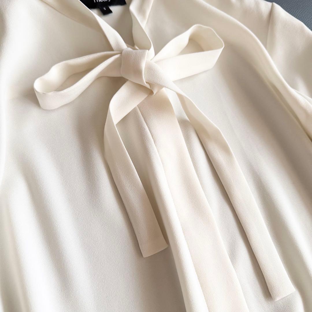 24年【セオリー】TIE BLOUSE ボウタイブラウス 白 長袖 日本製 S