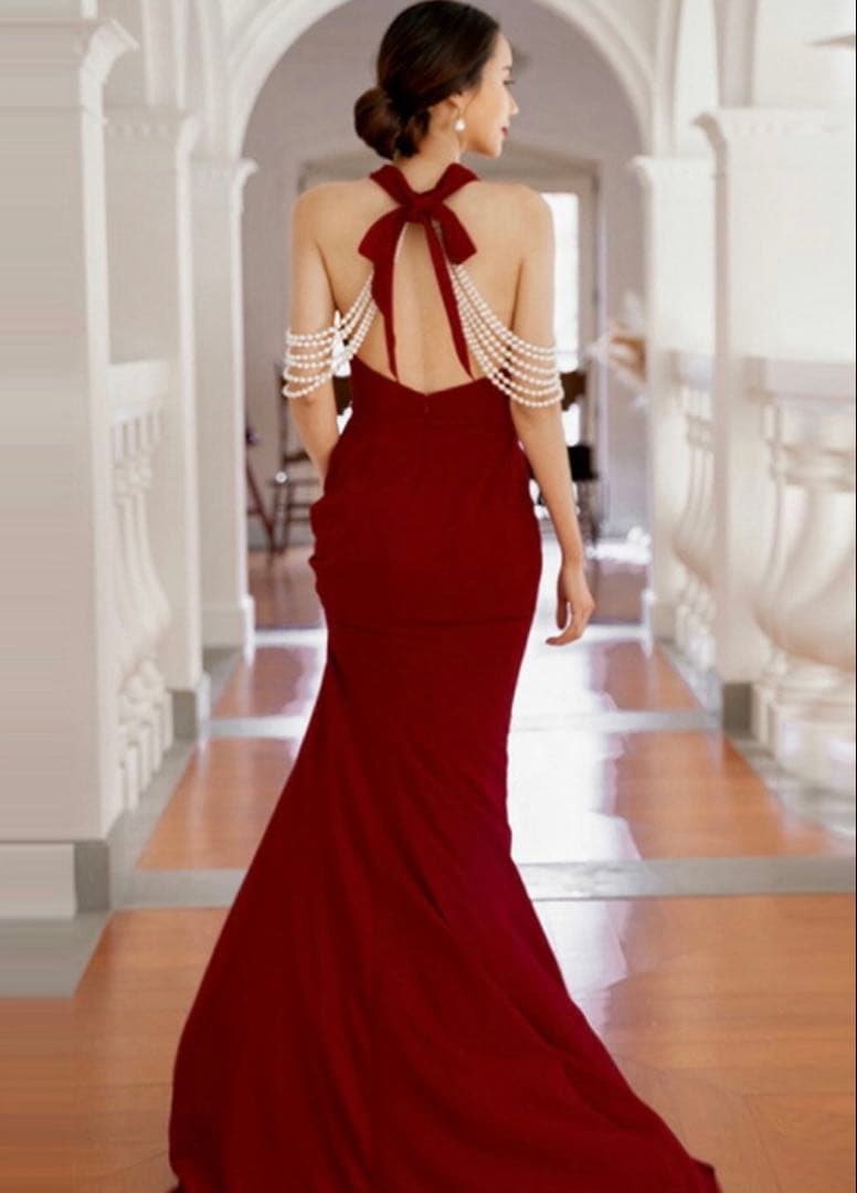 【美品】マーメイドドレス　レッド　ウェディングドレス　パーティードレス