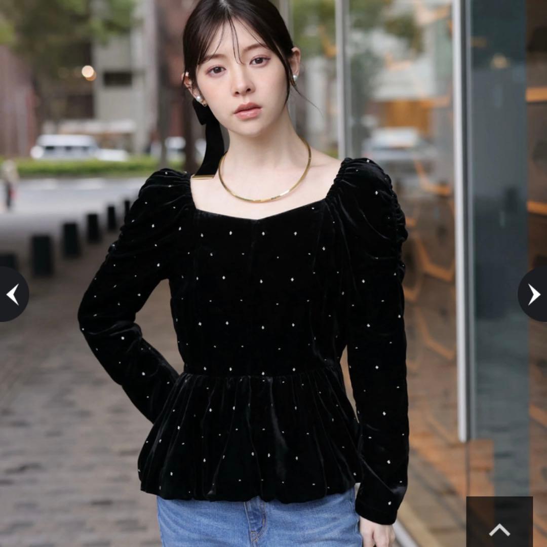 Rirandture ベロア刺繍ペプラムブラウス