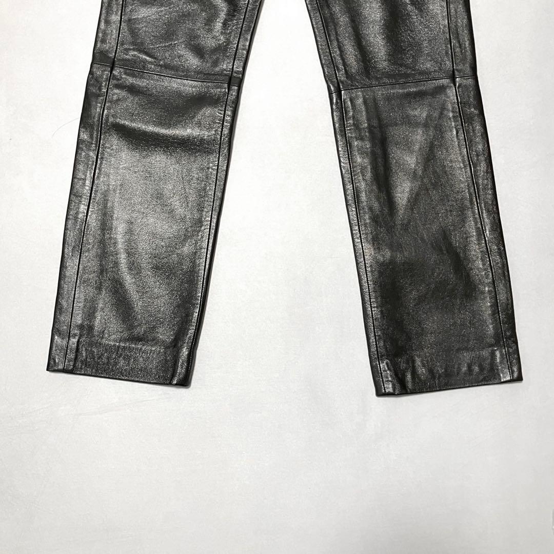 希少　高級皮　LOEWE レザーパンツ ストレート 本革 ナッパレザー