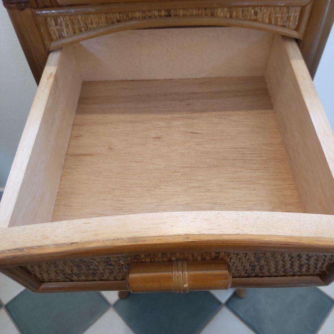 【ラタン電話台】ガラス扉 籐 チェスト 昭和レトロ　ヴィンテージ