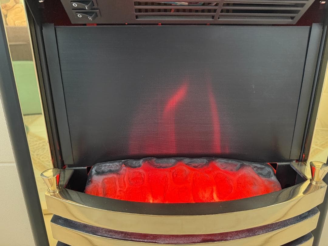 1点限り【美品】マントルピース 電気暖炉 擬似炎ヒーター付 石炭＆交換ランプ付