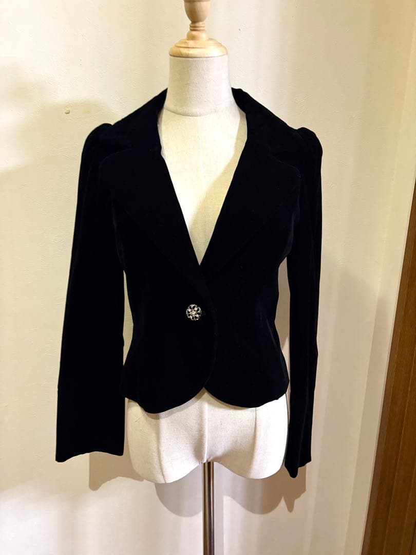 エムズグレイシー テーラードジャケット ベロア 黒38 ビジューボタン付き