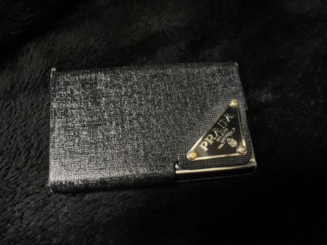 め*様 #*_様 PRADA 名刺入れ プラダ 黒 スエード シルバー