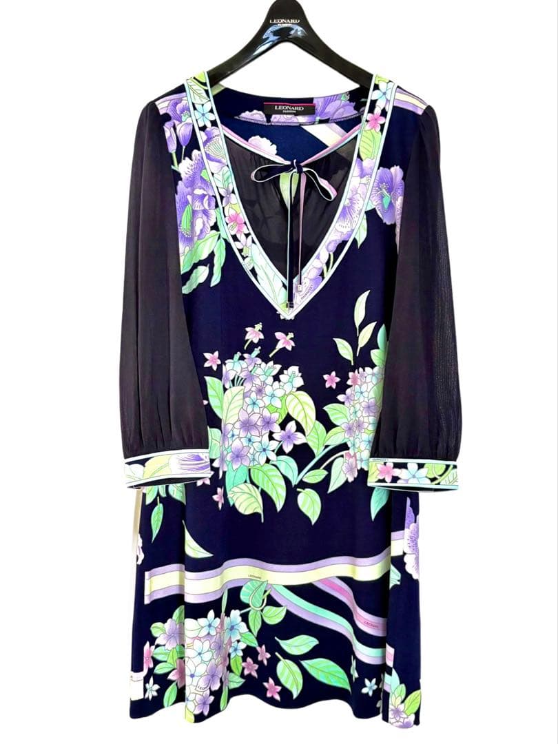 LEONARD フラワープリント チュニック ネイビー
