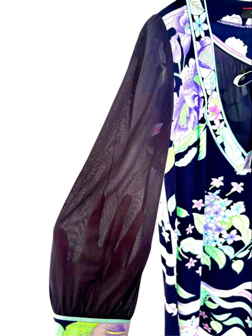 LEONARD フラワープリント チュニック ネイビー