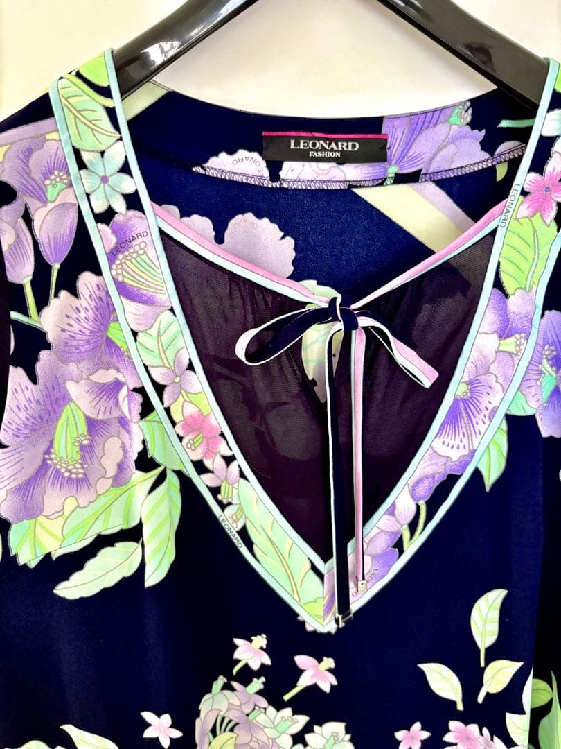 LEONARD フラワープリント チュニック ネイビー