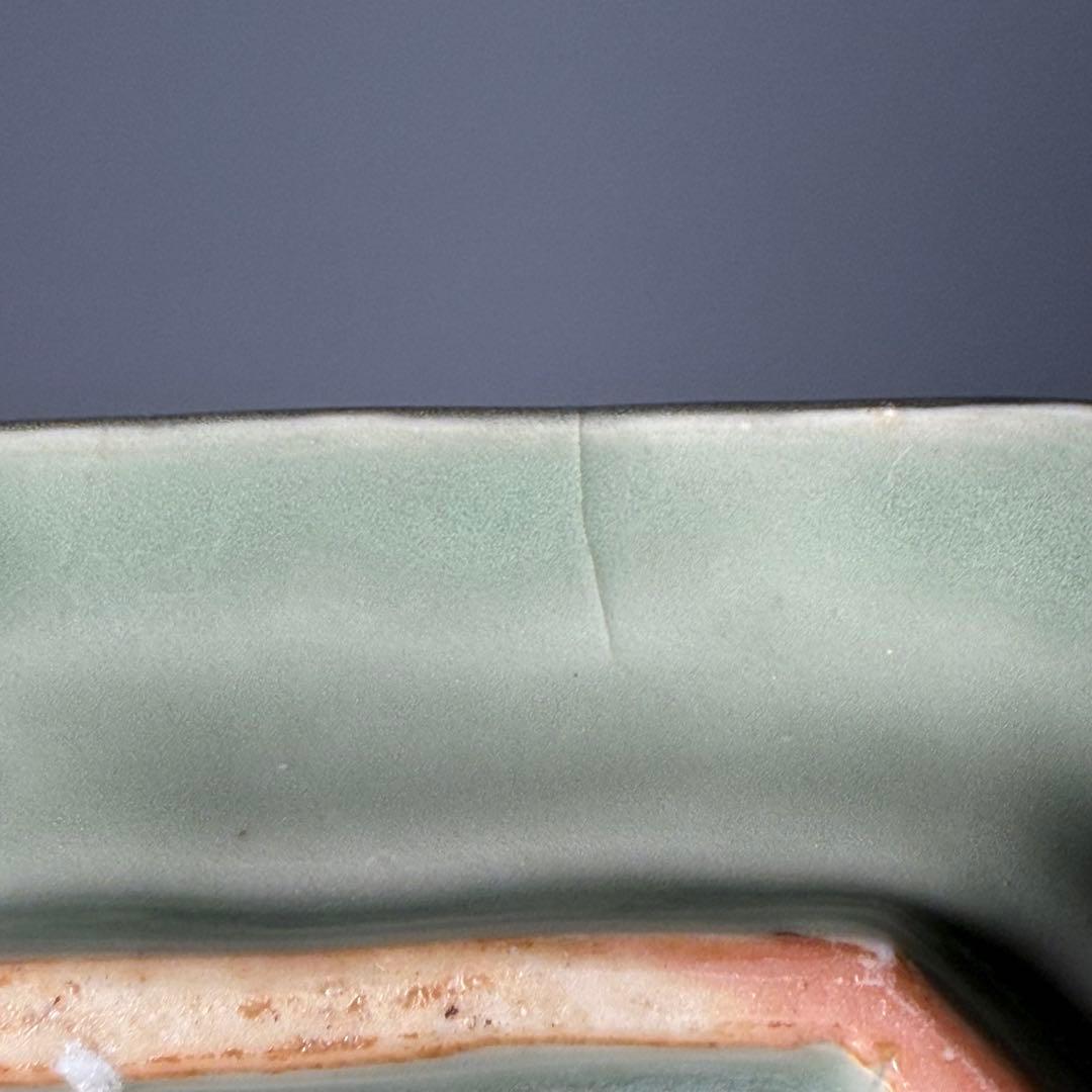 三田青磁　陽刻草花文八角皿　五点　江戸後期　古美術　骨董　希少