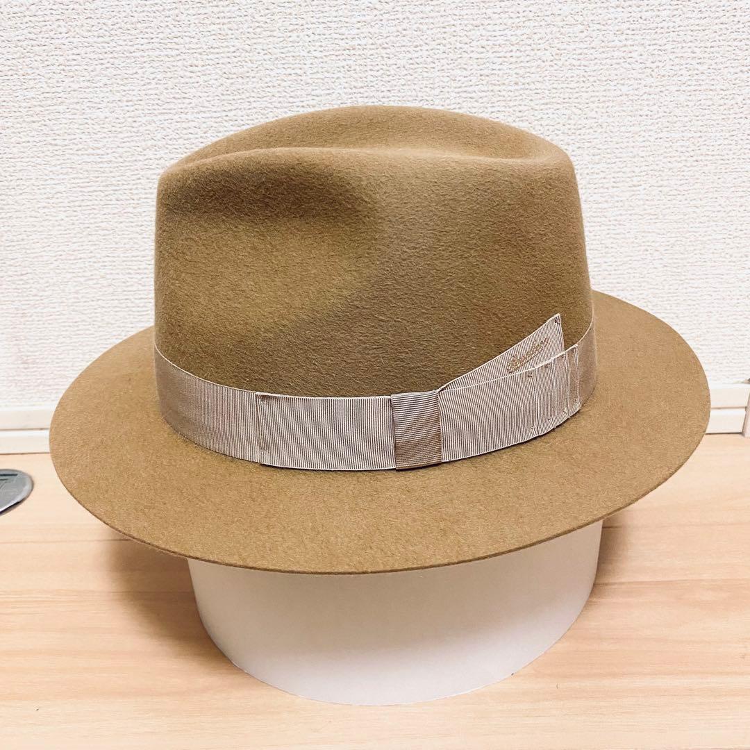 [美品]Borsalinoボルサリーノ中折れハットラビットフェルトベージュ61