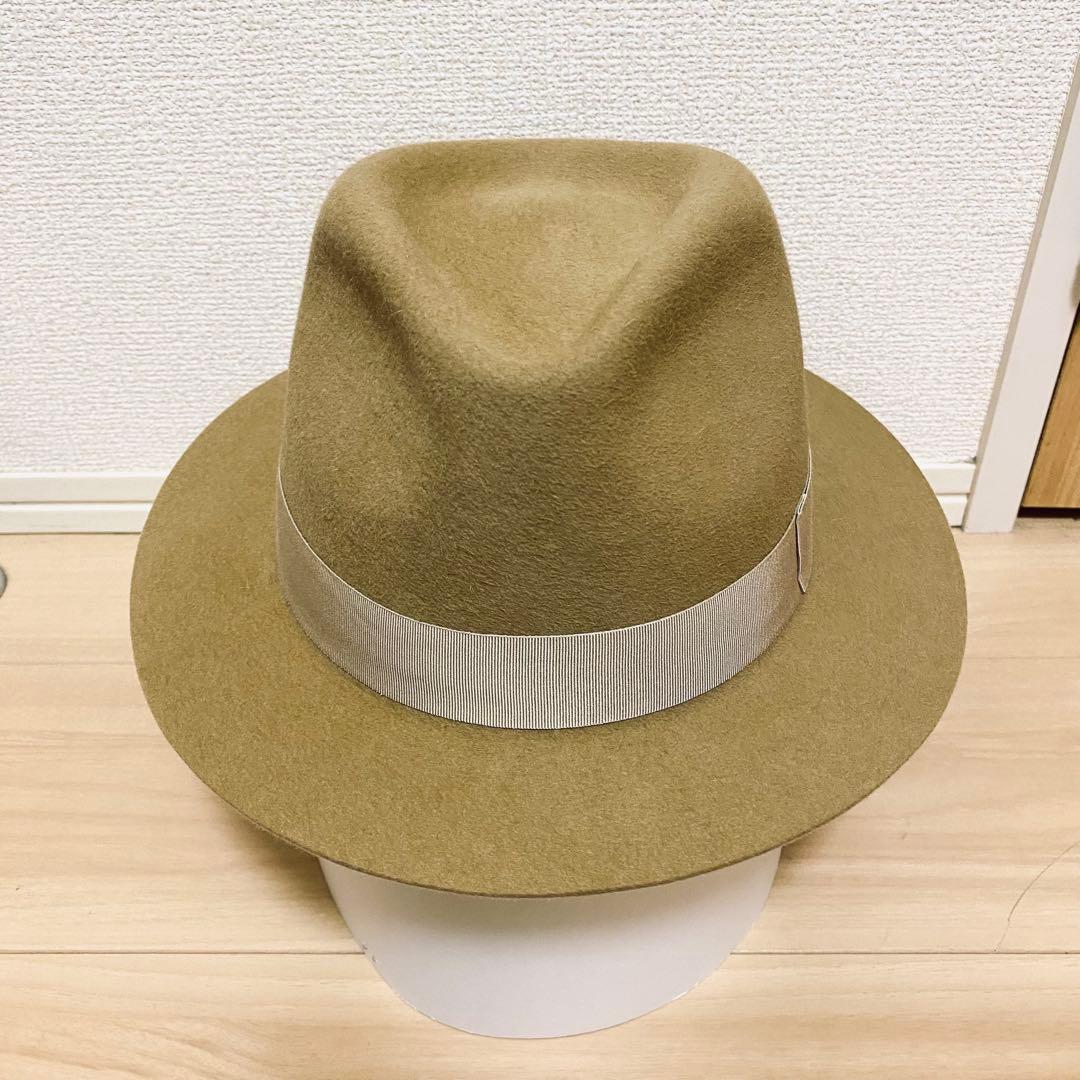 [美品]Borsalinoボルサリーノ中折れハットラビットフェルトベージュ61