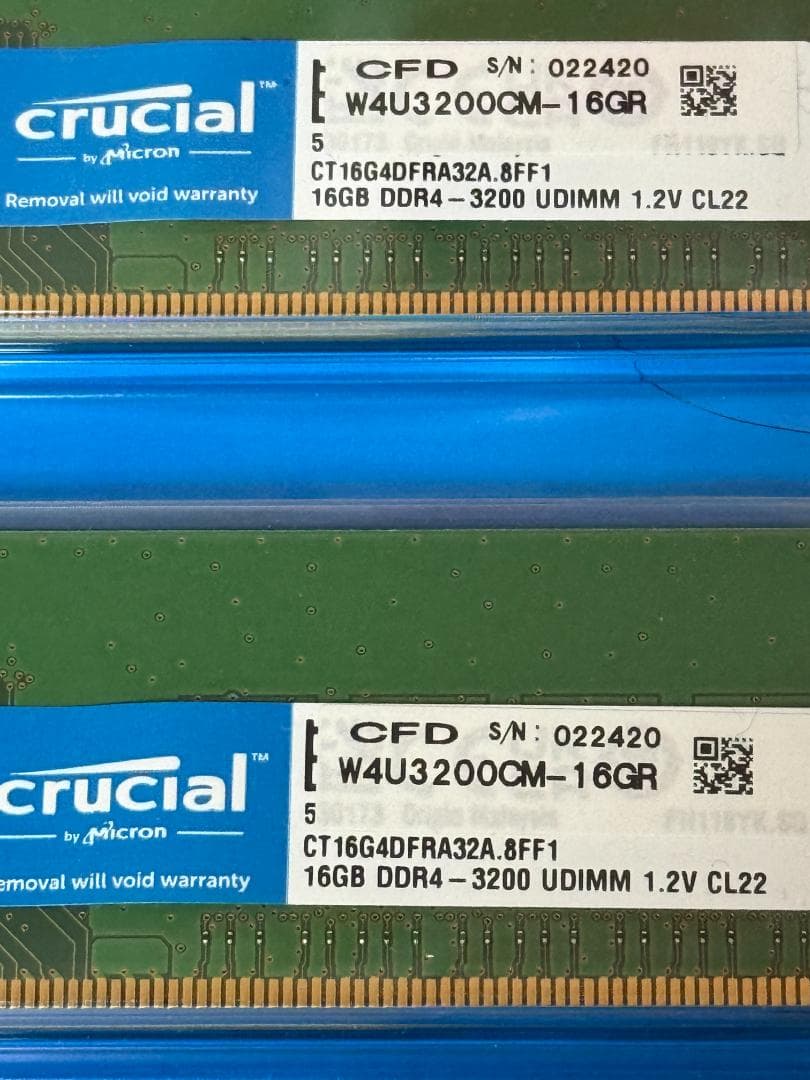 【動作品】Crucial 16GB DDR4 3200 2枚組 32GB【中古】