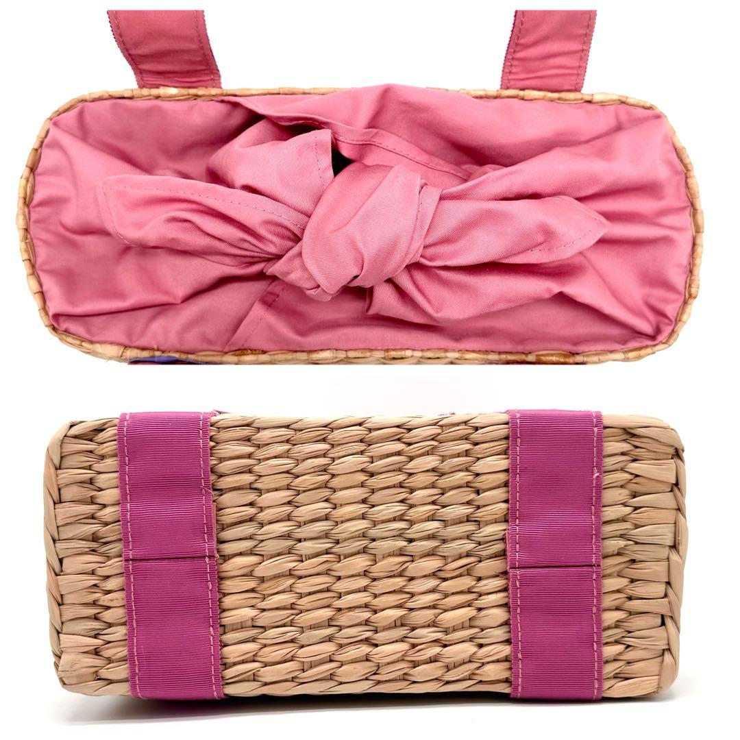 【新品タグ付き】TOCCA かごバッグ フラワー 刺繍 レース ラフィア ピンク