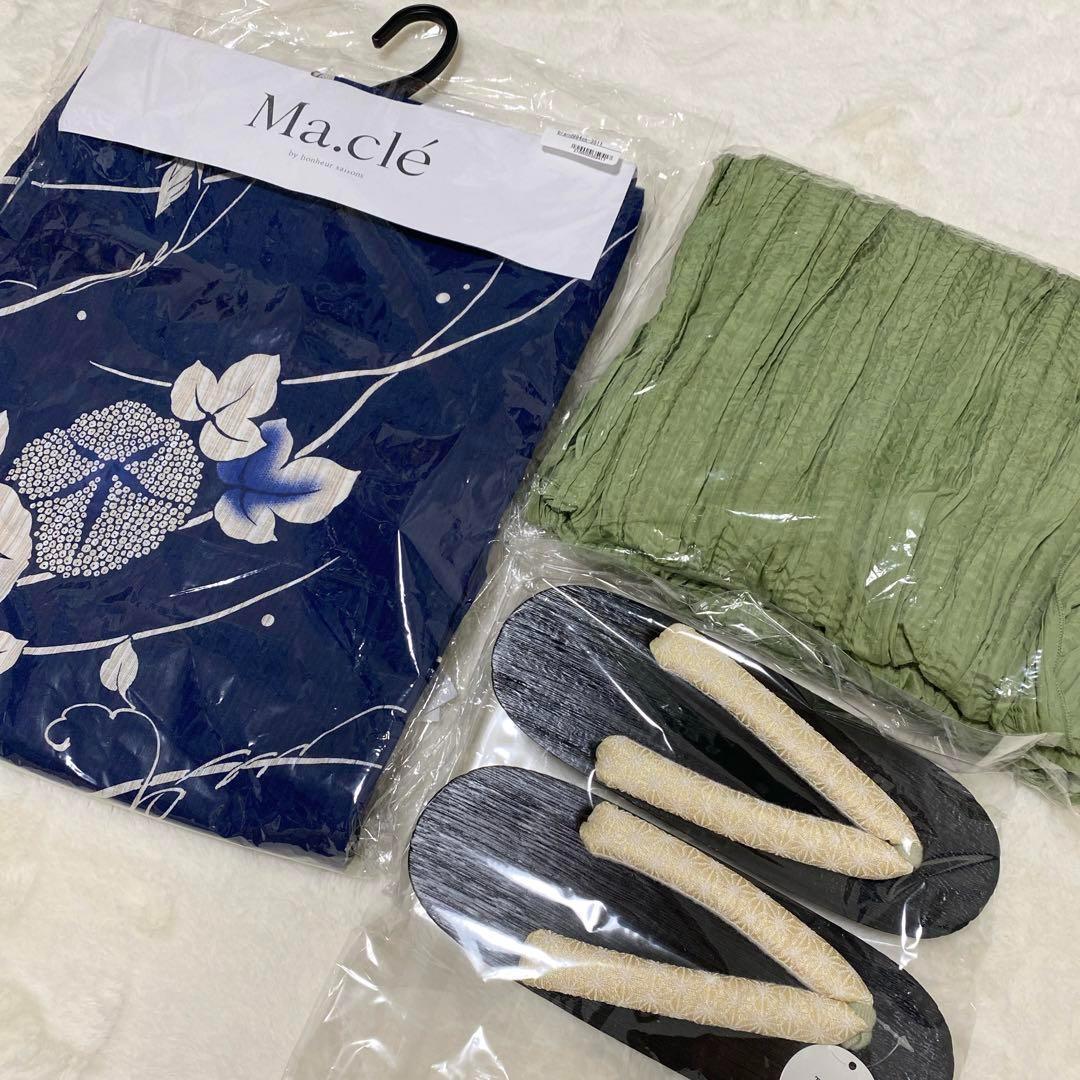 【新品】ボヌールセゾン SOUBIEN 浴衣３点セット 浴衣 帯 下駄 朝顔