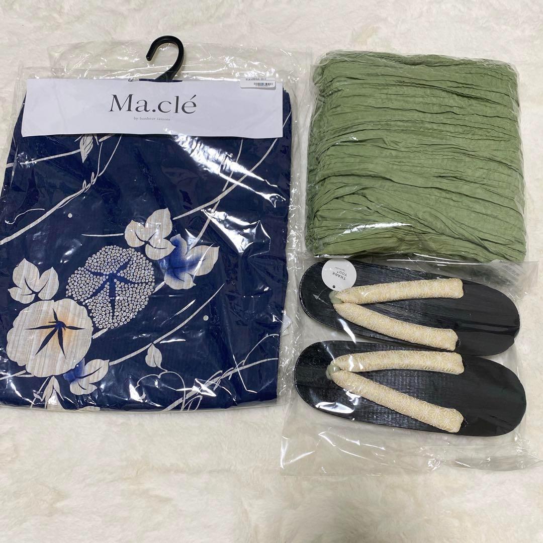 【新品】ボヌールセゾン SOUBIEN 浴衣３点セット 浴衣 帯 下駄 朝顔