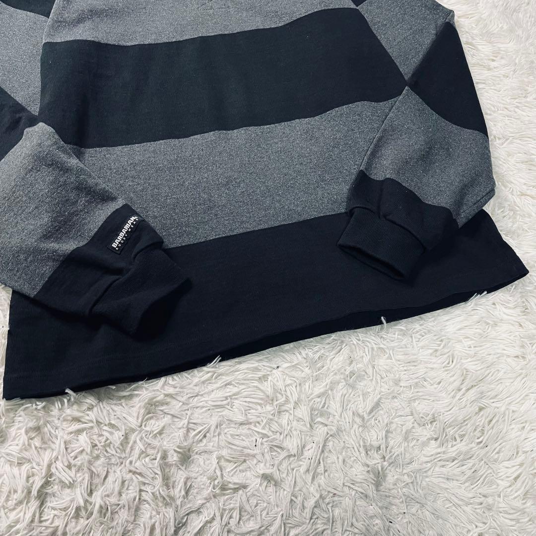 BARBARIAN ボーダー フーデット ラガーシャツ ブラック/グレーXL