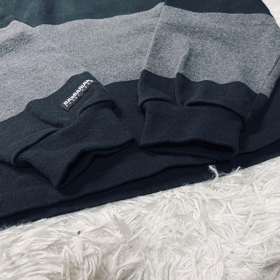 BARBARIAN ボーダー フーデット ラガーシャツ ブラック/グレーXL