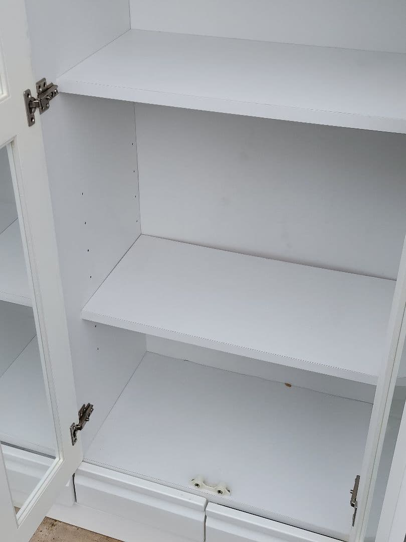 日本製 ガラス扉付き 大型食器棚 キャビネット ホワイト