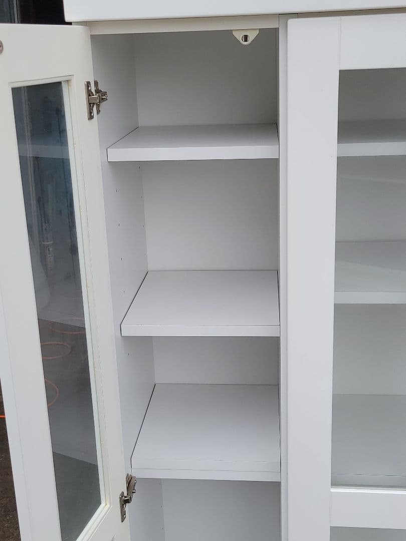 日本製 ガラス扉付き 大型食器棚 キャビネット ホワイト