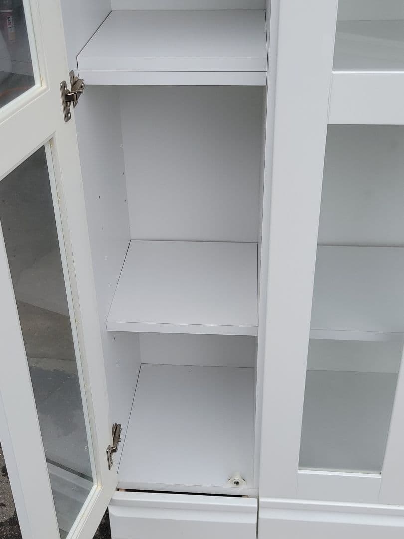 日本製 ガラス扉付き 大型食器棚 キャビネット ホワイト