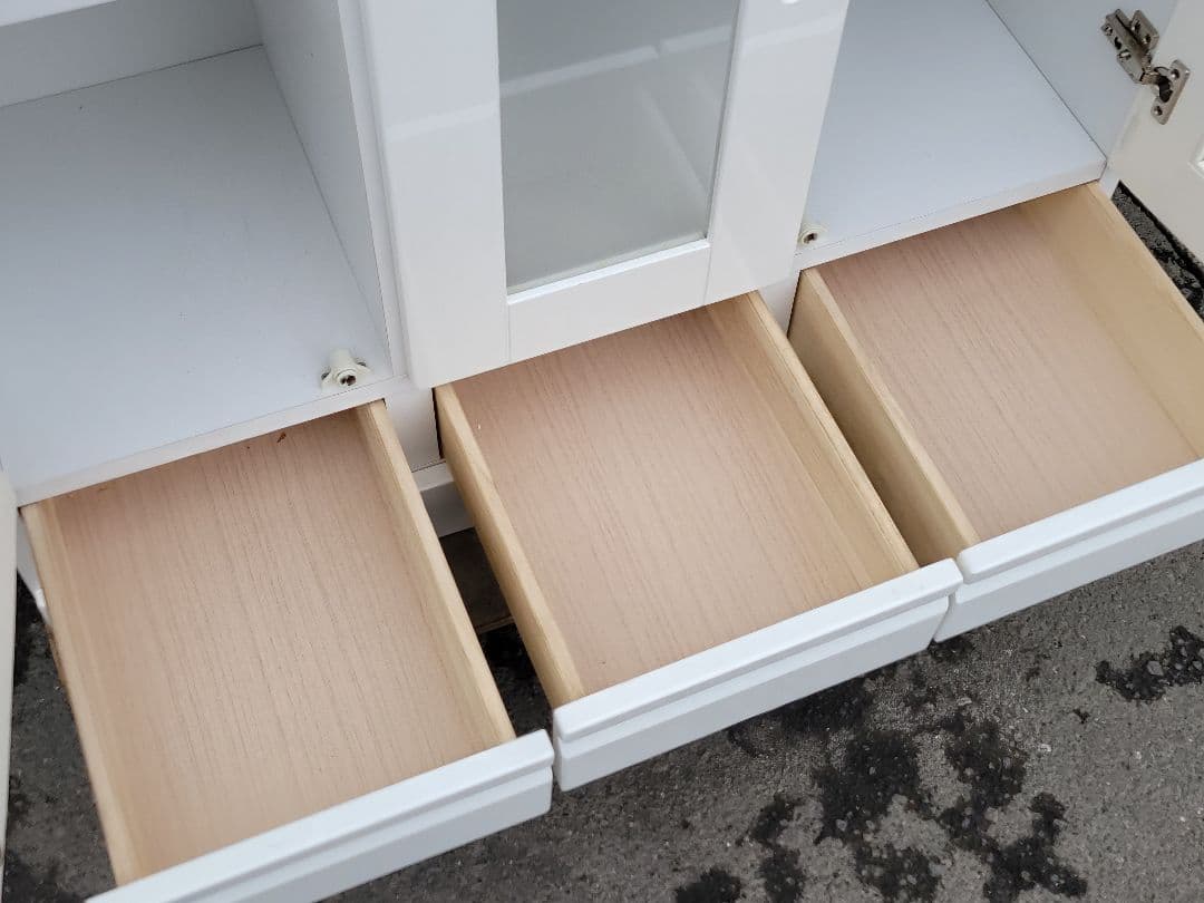 日本製 ガラス扉付き 大型食器棚 キャビネット ホワイト