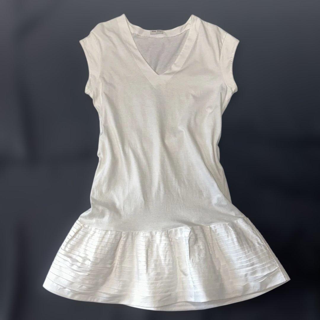 最終値下げ✨miumiu／Vネック フレンチスリーブ チュニック・ワンピース