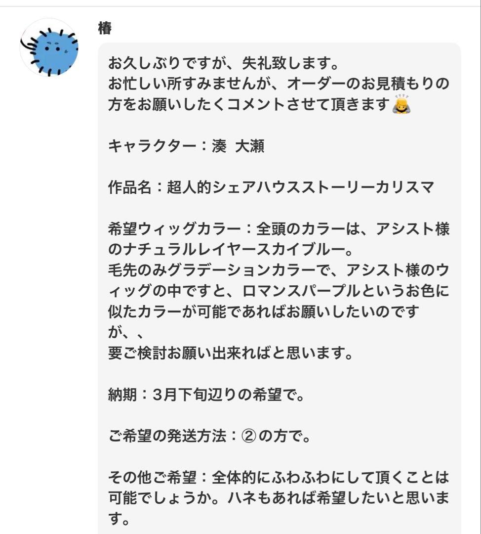 椿様 ウィッグオーダー ②制作費ページ